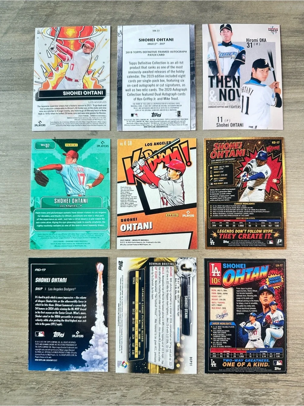 Shohei Ohtani Signed Rookie Lot of (9) Kaboom Downtown Novelty Cards.